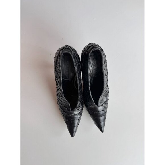 BURBERRY PRORSUM Black Snakeskin Leather High Heel Booties Ankle Boots, Size 37 - Picture 2 of 15